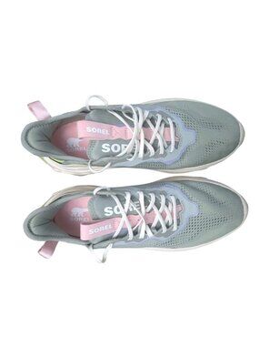 Sorel Kinetic Breakthru Tech Sneakers Womens 10 Green Pink Lightweight Comfort.